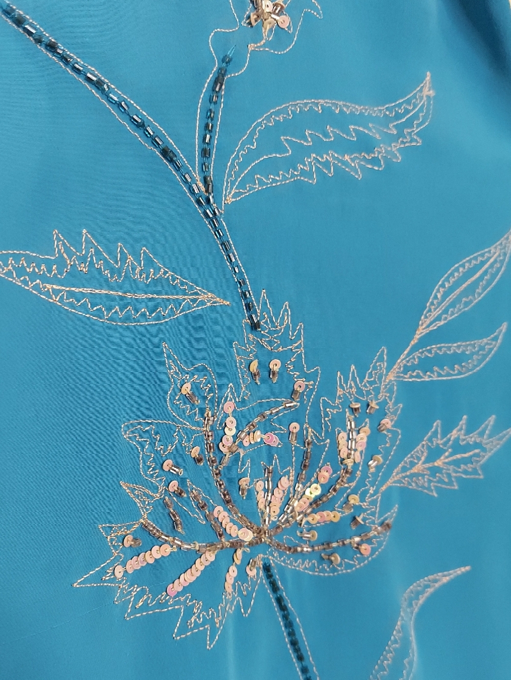 Anthropologie Moksha Top, Size L, Silk, Blue, Embroidered Sequins - Picture 9 of 11